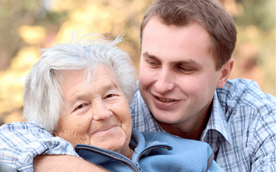 Man and elderly mother